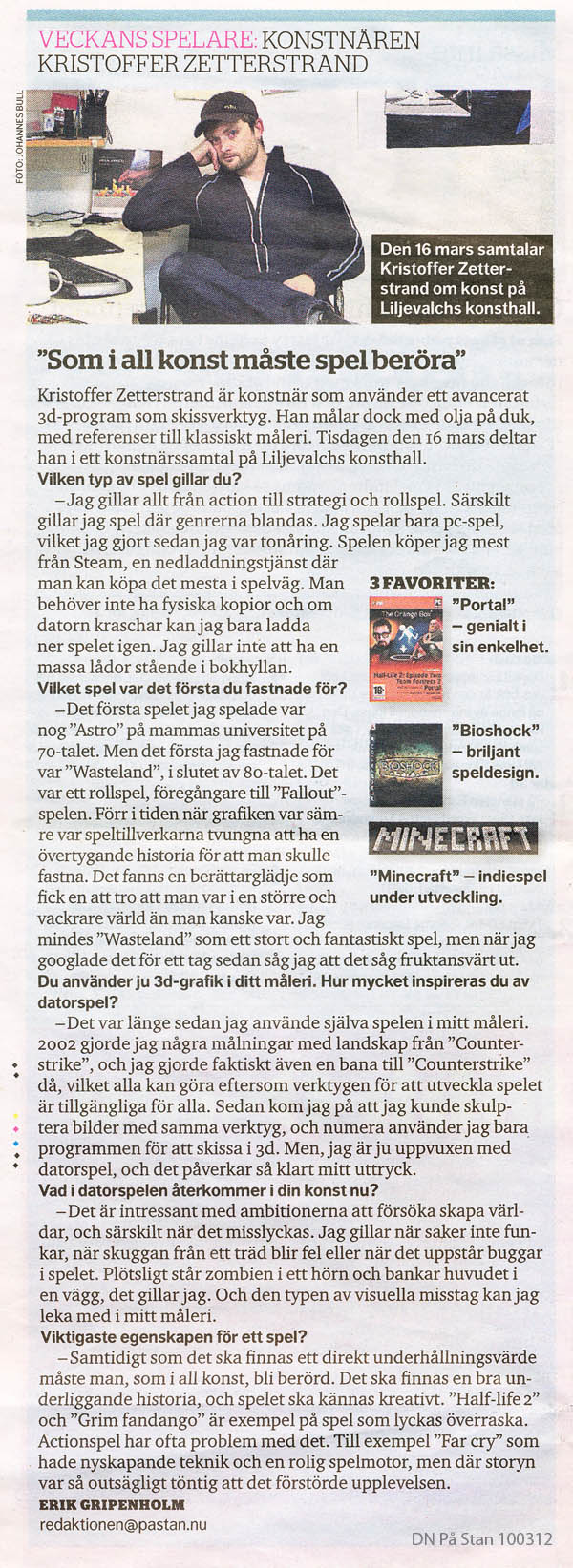 intervju dn på stan, veckans spelare, kristoffer zetterstrand, minecraft